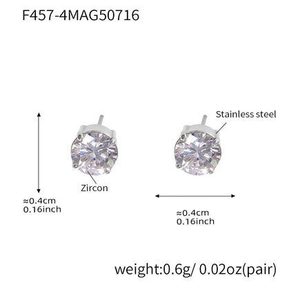 B廠【F457】不鏽鋼鑲嵌爪鑽5A焦石耳環輕奢時尚百搭不掉色耳飾 25.07-4