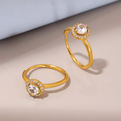 B廠【XA011】不鏽鋼側開口5A鋯石閃鑽戒指PVD電鍍食指戒輕奢感珠寶配件 25.03-3