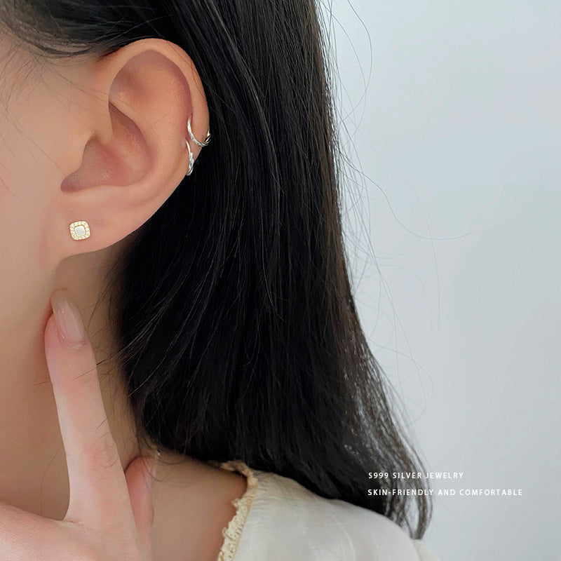 E廠【YC9507E】S999足銀簡約鑲鑽方形耳環女輕奢小香風幾何高級感耳飾品 24.02-3