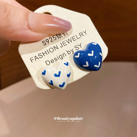 A廠【WE4155】925銀針滴油愛心不對稱耳環小清新甜美氣質耳環小眾設計感耳飾
 25.10-3