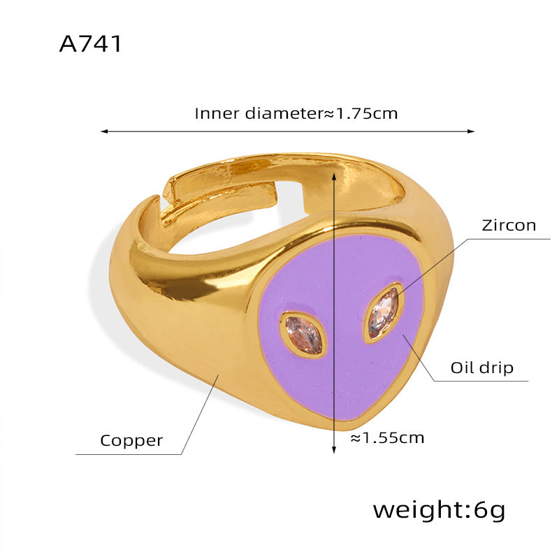 B廠【A741】時尚簡約風幾何滴油外星人指環銅鍍金小眾個性可調式戒指情侶戒指 24.01-2