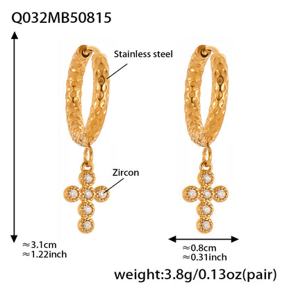 B廠【Q015】不鏽鋼超閃5A鋯石十字架耳環跨國簡約輕奢風耳環鍍18k真金 25.08-5
