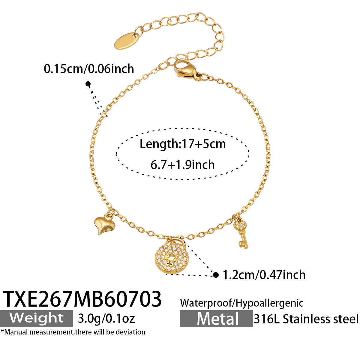 B廠【TXP267】歐美輕奢不銹鋼鍍18k金小金鎖吊墜項鍊手鍊 時尚女飾品首飾套裝 26.07-2