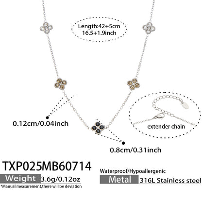B廠【TXP025】歐美多巴胺系列四葉花不銹鋼鍍18k金 鑲嵌鋯石項鍊手鍊女飾品套裝
 26.07-4