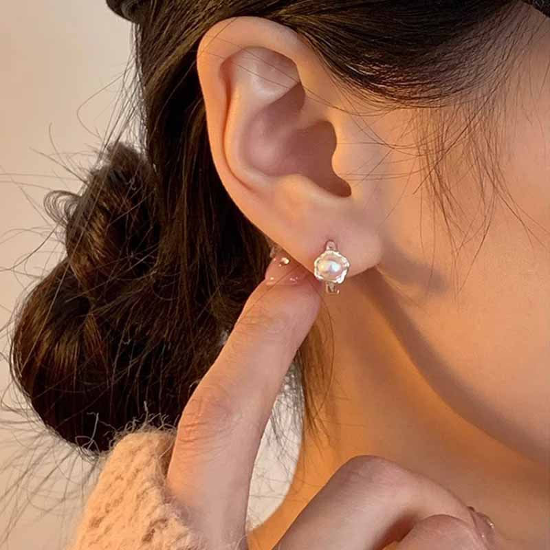 F廠【DQ10685E】S925純銀韓版小眾淡水珍珠耳扣女氣質優雅不規則感百搭耳環潮 25.04-4