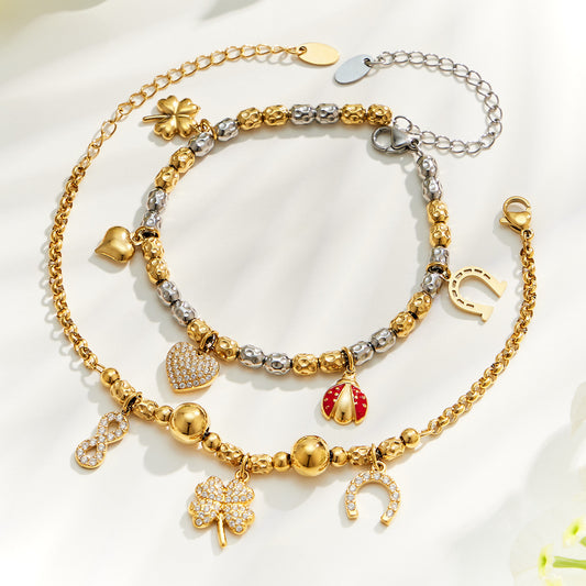 B廠【E438】歐美時尚愛心DIY鋯石多配件吊墜手飾輕奢優雅氣質女飾品手鍊組合
 26.09-2