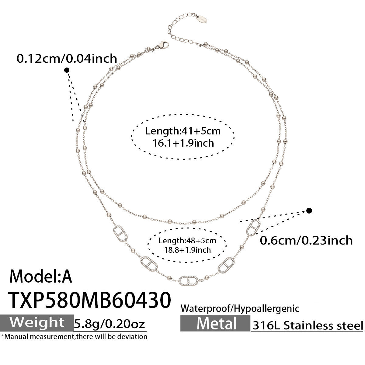 B廠【TXP580】歐美輕奢日字滿鑽鋯石Y字流蘇項鍊手鍊雙層疊戴套裝不銹鋼鍍18k金
 26.05-2