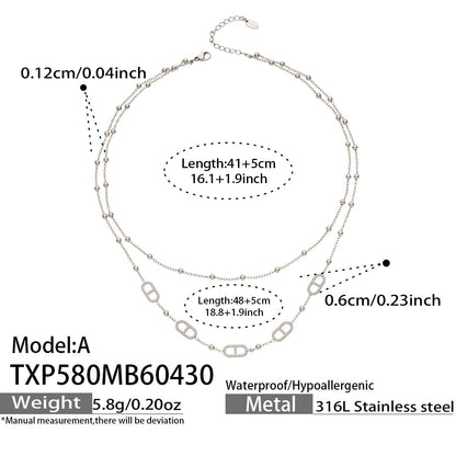 B廠【TXP580】歐美輕奢日字滿鑽鋯石Y字流蘇項鍊手鍊雙層疊戴套裝不銹鋼鍍18k金
 26.05-2