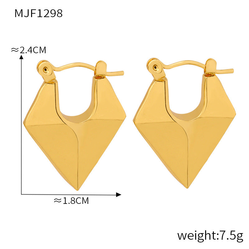 B廠【F1298】歐美冷淡風小眾設計感三角形耳扣法式復古高級感鈦鋼鍍金亮面耳環 24.03-2