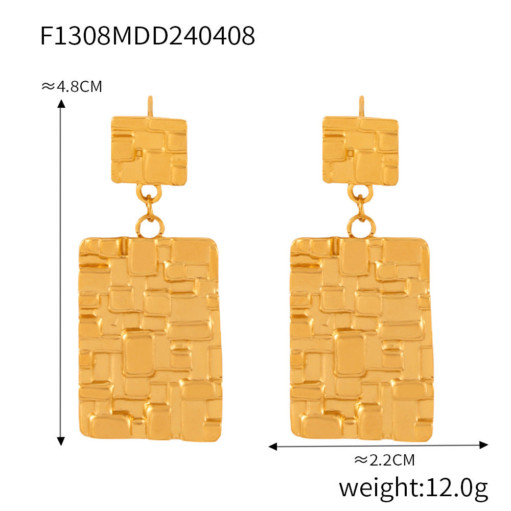 B廠【F1305-9】歐美幾何仿珍珠紋理鈦鋼鑄造耳環飾品百搭新款鍍18k真金保色套裝 24.04-3