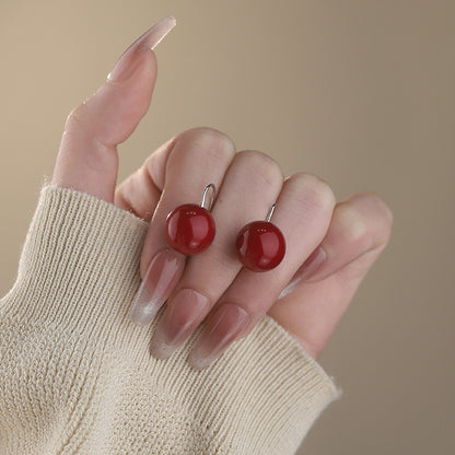 D廠【YC10406E】S999足銀紅色圓形耳環幾何簡約風氣質輕奢風高級感小眾耳飾 25.02-2