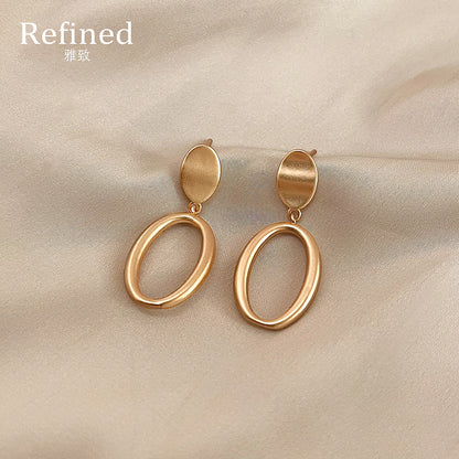 A廠【2807】法式優雅霧面拉絲幾何耳環高級感氣質鏤空圓環橢圓通勤百搭耳飾品 25.01-1