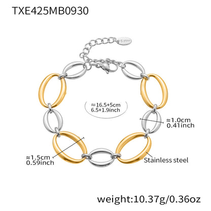 B廠【TXP425】 不銹鋼大小橢圓拼接項鍊手鍊 鍍18k金拼色ins誇張首飾套裝
 25.10-2