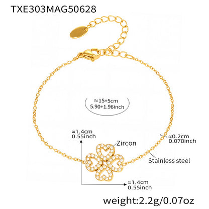 B廠【TXP303】5A鋯石超閃愛心四葉花滿鑽鎖骨項鍊手鍊飾品套裝不銹鋼材質 25.07-2