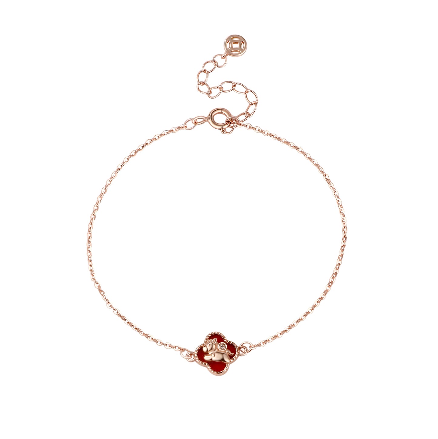 D廠【YC2903N】原創純銀S925純銀四葉花小馬項鍊手鍊耳環生肖本命年個性首飾
 25.11-3