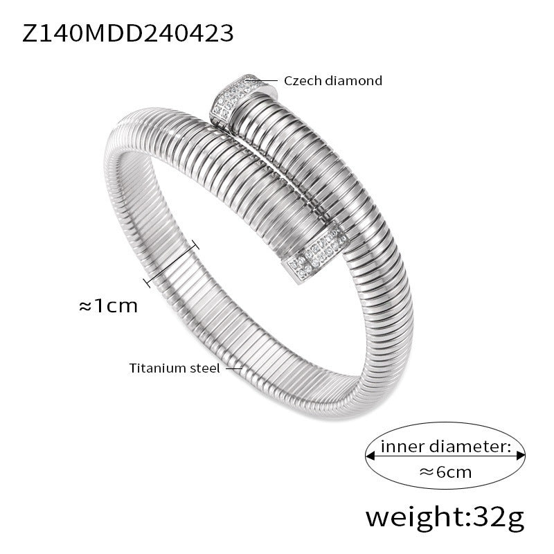 B廠【Z130-Z140】彈力鵝喉鍊手環鈦鋼開口蛇頭蛇尾手鐲百搭時尚鍍18K金鑲鋯石飾品 24.05-1