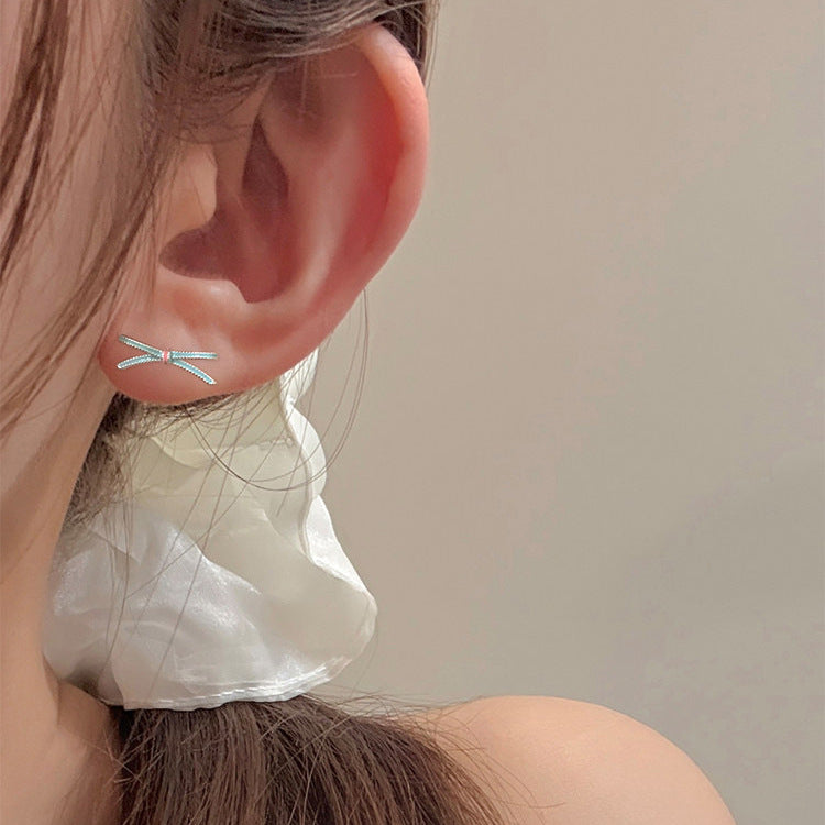 E廠【XDQ11427E】S925純銀小清新滴油蝴蝶結耳環女芭蕾風高級感ins百搭耳飾潮
 26.09-1