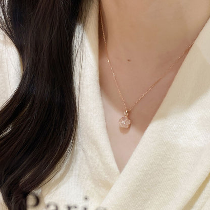 E廠【XDQ1020N】S925純銀日韓甜美櫻花粉水晶項鍊女小眾高級感粉紅色花朵鎖骨鏈
 25.11-4