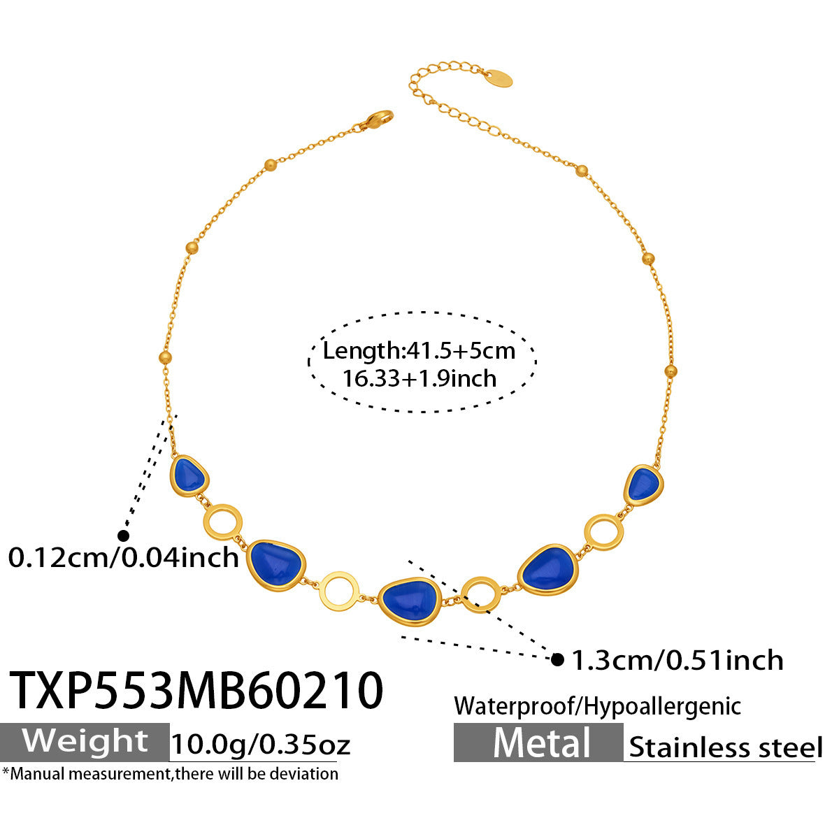 B廠【TXP553】歐美輕奢橢圓貓眼石項鍊手鍊耳環不鏽鋼鍍18k金首飾套裝
 26.10-4