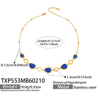 B廠【TXP553】歐美輕奢橢圓貓眼石項鍊手鍊耳環不鏽鋼鍍18k金首飾套裝
 26.10-4