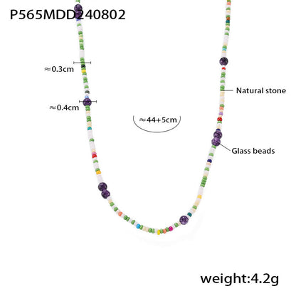 B廠【P565】波西米亞輕奢多巴胺天然石圓珠鏈手工彩色串珠項鍊輕奢氣質頸鍊女 24.08-2