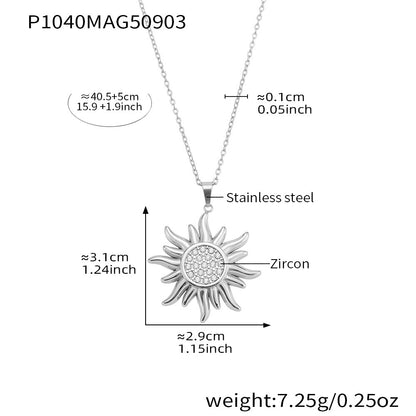 B廠【P1040】歐美跨境超閃5A鋯石太陽吊墜鎖骨項鍊不鏽鋼材質18k鍍真金
 25.09-2