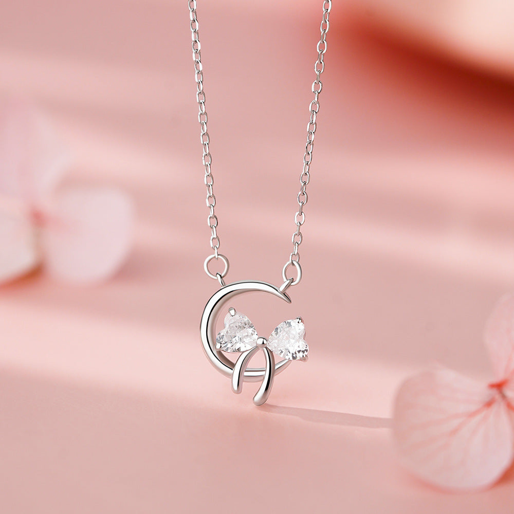 D廠【YC2587N】純銀S925月亮蝴蝶結項鍊甜美公主少女心精美吊墜鎖骨鏈
 25.12-1