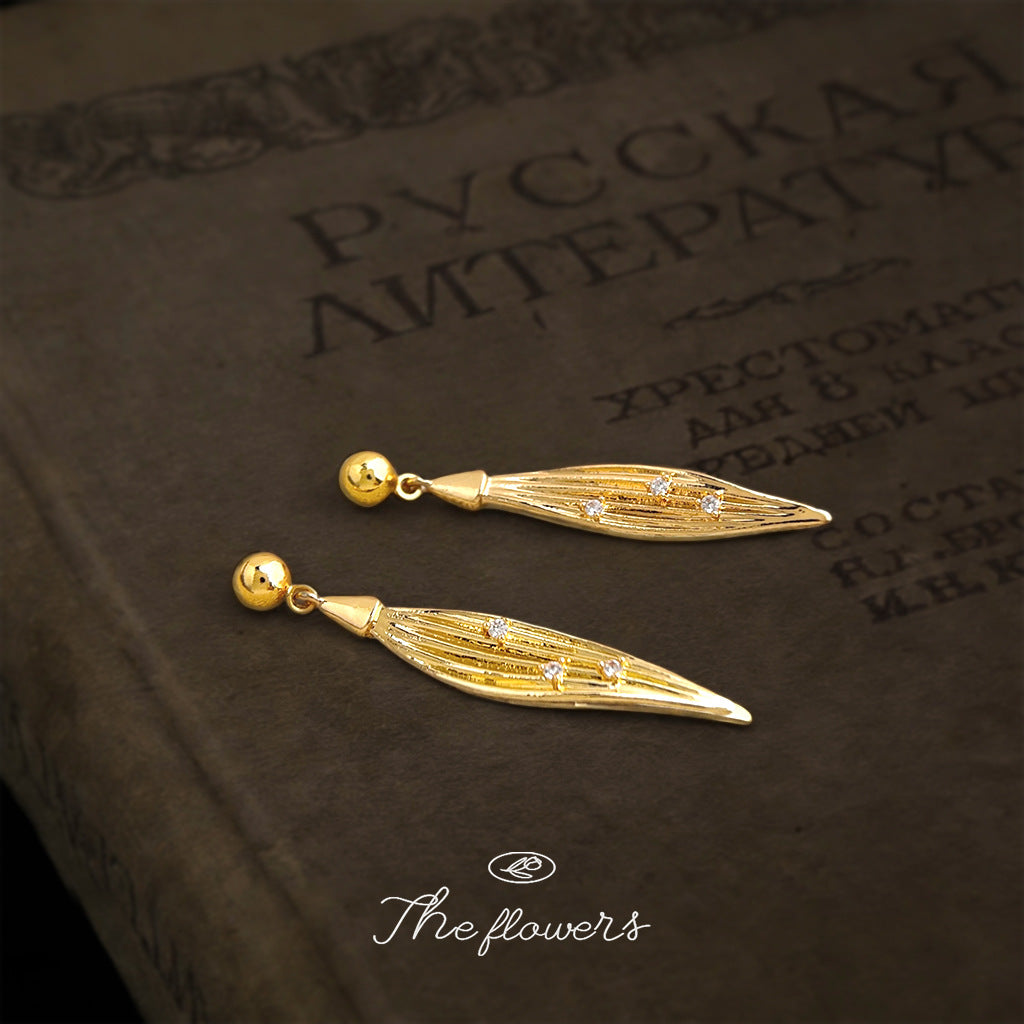 A廠【7335】原創樹葉微鑲鋯石925銀針鍍14K時尚高級感輕奢風新款耳環
 26.01-2