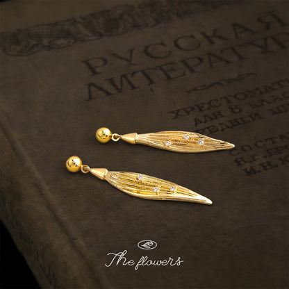 A廠【7335】原創樹葉微鑲鋯石925銀針鍍14K時尚高級感輕奢風新款耳環
 26.01-2