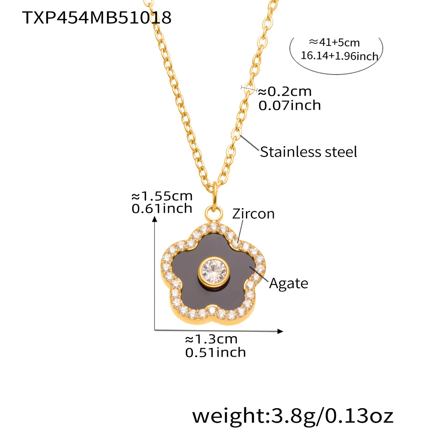 B廠【TXP453】不銹鋼天然水晶石切面爪鑲鋯石方塊五葉花吊墜項鍊手鍊套裝
 25.10-4