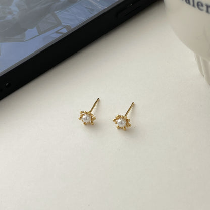 E廠【XDQ10199E】S925純銀簡約時尚花蕊仿珍珠耳環女氣質優雅花朵通勤百搭耳飾
 26.03-3