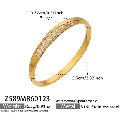 B廠【Z589】歐美ins小眾時尚設計超閃5A鋯石幾何素圈卡扣手鐲不鏽鋼鍍金手環
 26.01-4