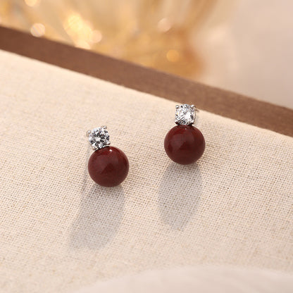 D廠【YC8130E】S999足銀紫金砂鋯石耳環春季新款中式簡約風圓形小眾耳飾 25.02-2