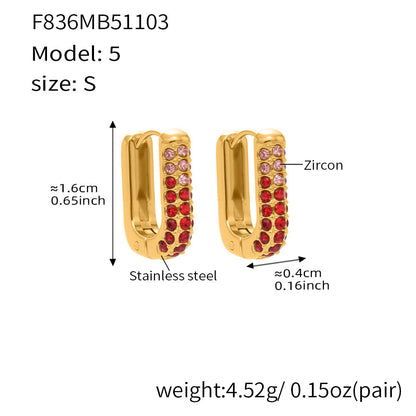 B廠【F836】跨國新款彩色5A鋯石長款U型耳扣耳圈不鏽鋼鍍18k真金不掉色
 25.11-2