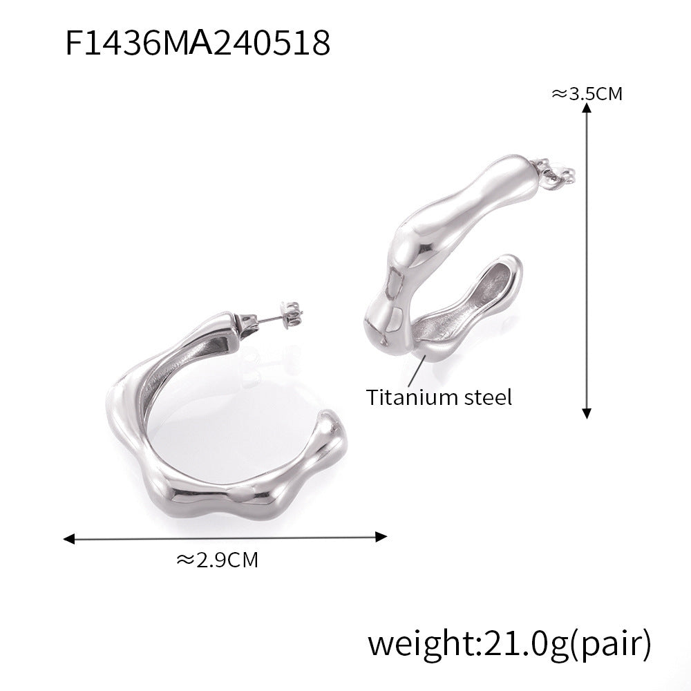 B廠【F1436】歐美ins風不規則個性C型耳環冷淡風優雅氣質設計感耳環鈦鋼鍍真金 24.05-4