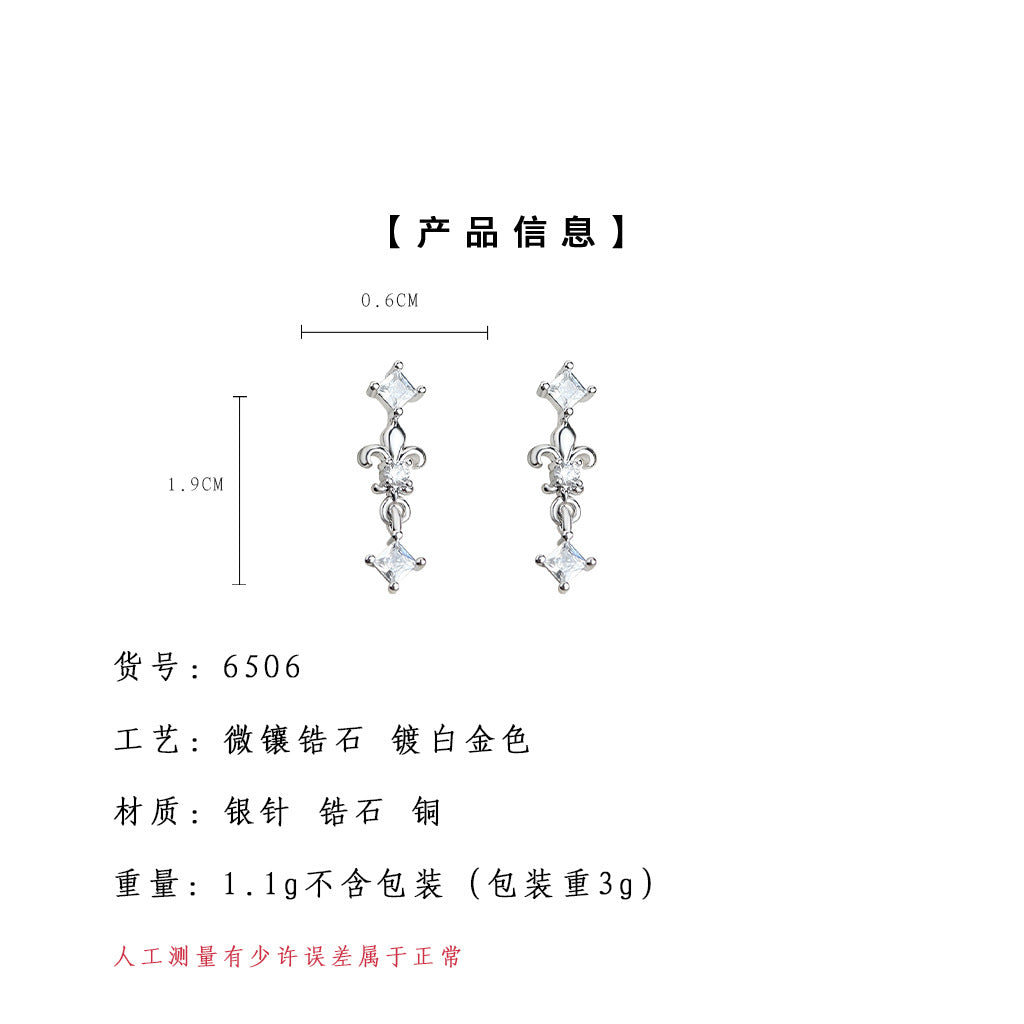 C廠【6506】鳶尾花微鑲鋯石時尚高級感輕奢風925銀針耳飾耳環 飾品 25.08-1