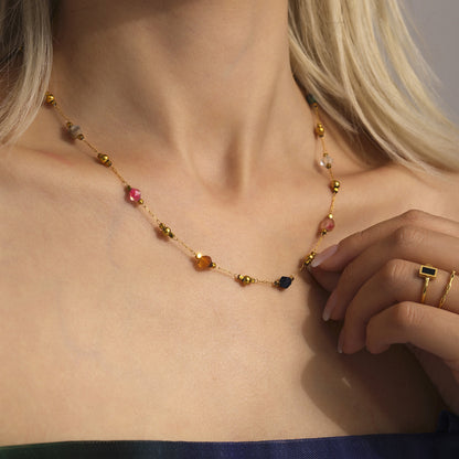 B廠【TXP237】切面瑪瑙手工鏈條不銹鋼甜美輕奢項鍊手鍊ins風小眾套裝女 25.03-4