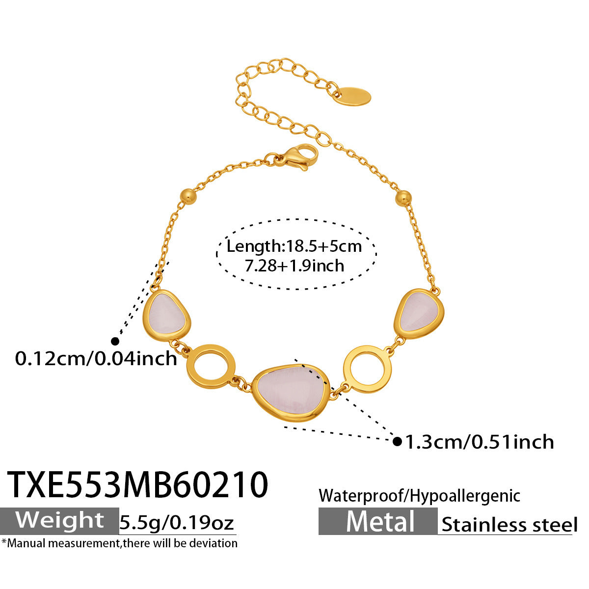 B廠【TXP553】歐美輕奢橢圓貓眼石項鍊手鍊耳環不鏽鋼鍍18k金首飾套裝
 26.10-4