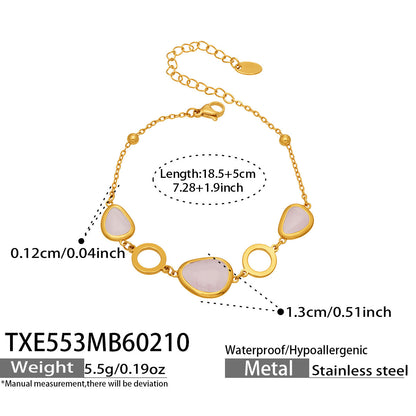 B廠【TXP553】歐美輕奢橢圓貓眼石項鍊手鍊耳環不鏽鋼鍍18k金首飾套裝
 26.10-4