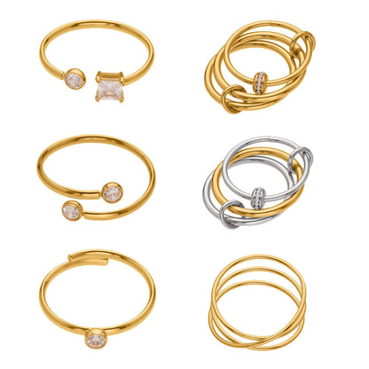 B廠【A309】超閃5A鋯石小鑽尾戒三件組戒指不鏽鋼18k鍍金飾品跨境rings
 25.10-1