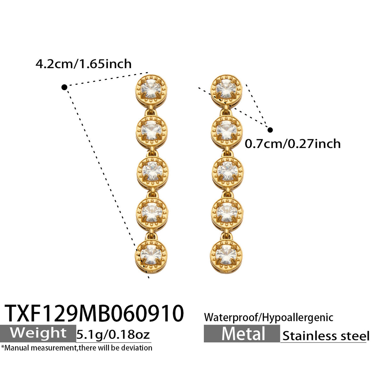 B廠【TXP129】新款橢圓彩色鋯石鎖骨鏈不銹鋼鍍金輕奢時尚手鍊項鍊耳環套裝
 26.09-3