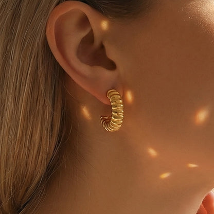 B廠【F035】歐美時尚螺紋C型時尚環形耳環ins簡約輕奢風百搭耳環不鏽鋼耳環女
 26.02-1