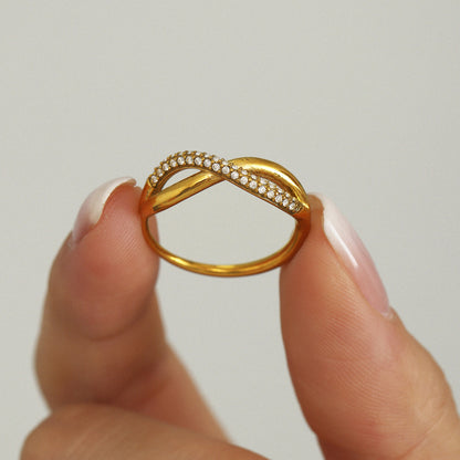 B廠【A053】新款彩色鋯石交叉細麻花食指戒不鏽鋼18K真金小眾通勤指環 25.03-3