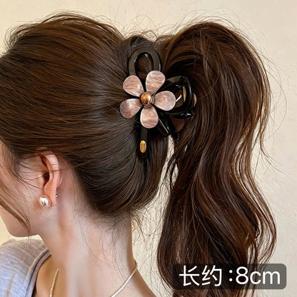 C廠【X422】巧克力棕色抓夾女甜美花朵鯊魚夾2026新款巨好看髮夾高級感百搭髮飾
 26.06-2