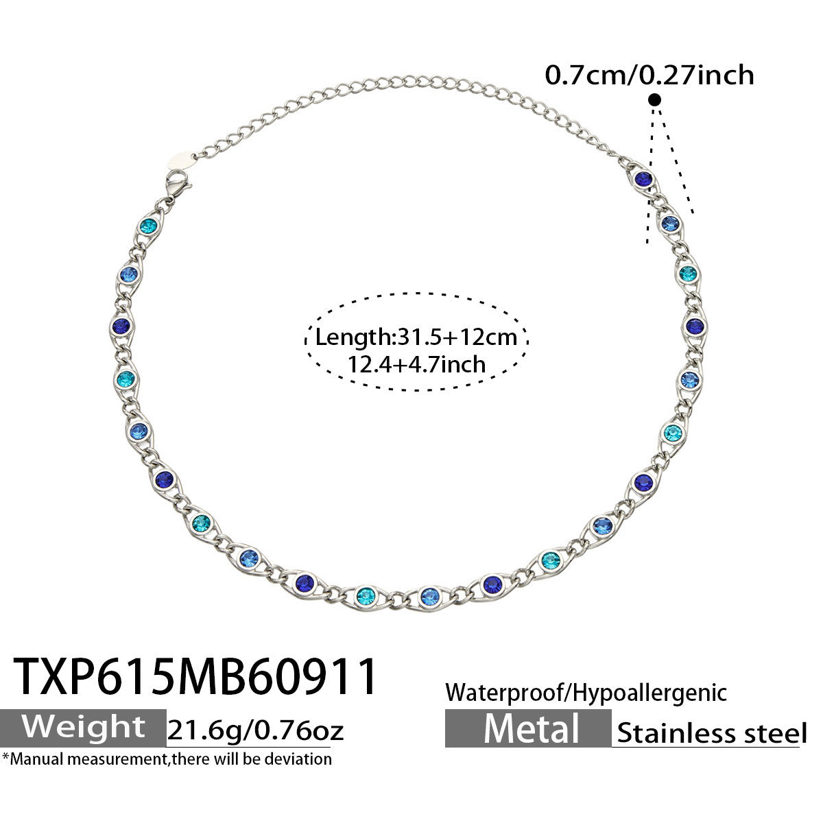 B廠【TXP615】歐美流行多巴胺高級感彩色鋯石不銹鋼手鍊項鍊不掉色時尚女鎖骨鏈
 26.09-3