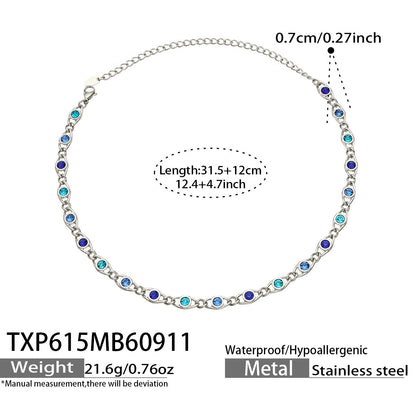 B廠【TXP615】歐美流行多巴胺高級感彩色鋯石不銹鋼手鍊項鍊不掉色時尚女鎖骨鏈
 26.09-3
