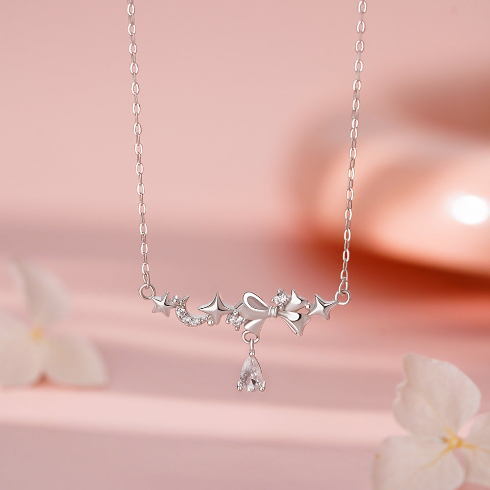 D廠【YC3705N】足銀S999韓風星月蝴蝶結項鍊女韓版仙氣可愛淑女鎖骨鏈跨境
 26.03-2