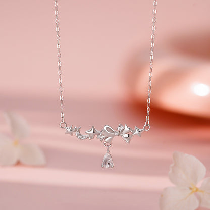 D廠【YC3705N】足銀S999韓風星月蝴蝶結項鍊女韓版仙氣可愛淑女鎖骨鏈跨境
 26.03-2