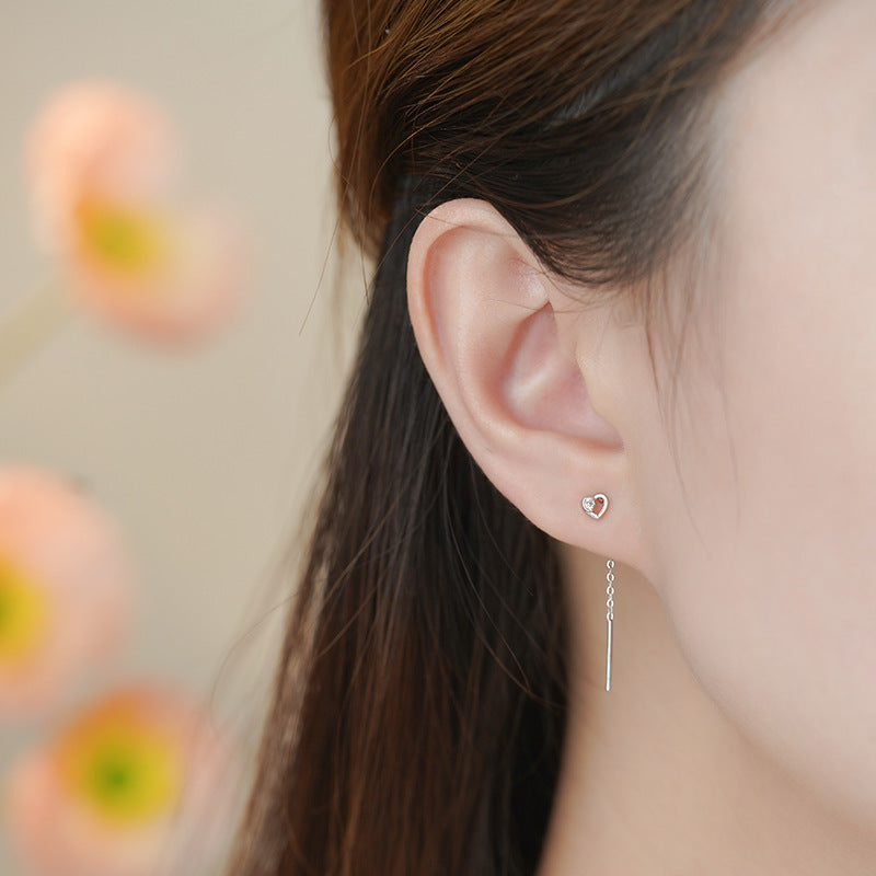 E廠【YC2766E】純銀S925簡約愛心鋯石耳線女輕奢甜美高級百搭氣質小清新耳墜
 25.11-1