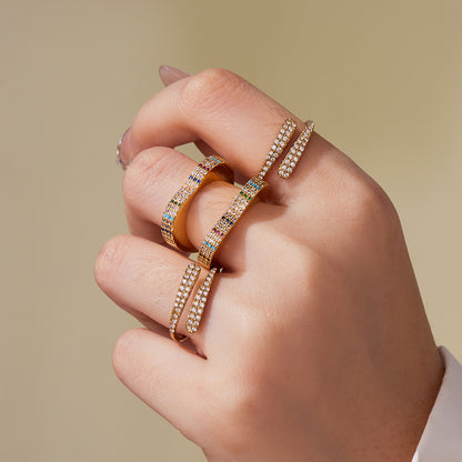 B廠【A560】超閃滿鋯不鏽鋼開口戒指組合鍍18k真金時尚輕奢尾戒不掉色
 25.10-1